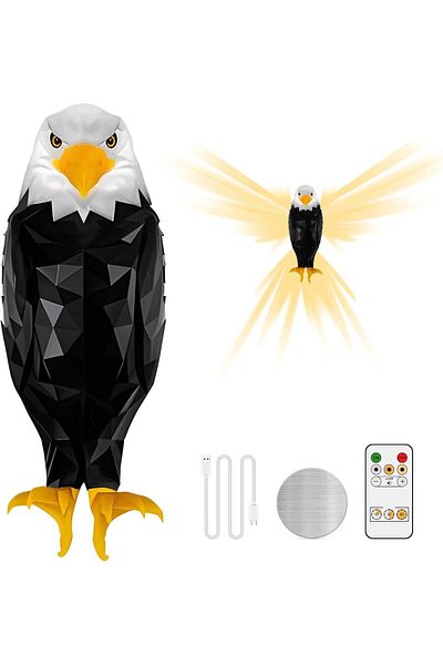 AWH Bald Eagle Wall Light with Remote, Magnetic LED, Battery Operated & USB Charging Eagle Lamp