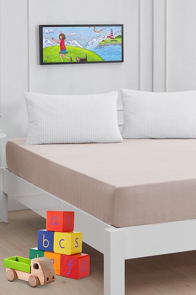 Mislina Home Roza Baby Kids Elastic Combed Cotton Sheet Beige