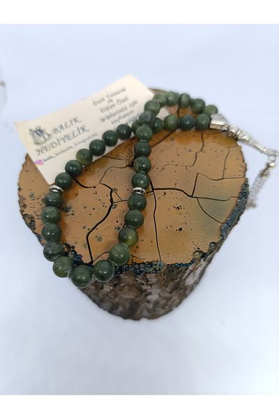 BalıkHediyelik Natural Stone Rosary / Dark Jade Stone Rosary-1044
