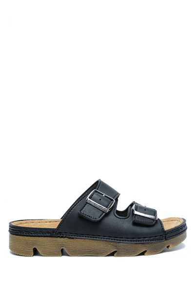Kifidis Sib220517-v2 kifidis-natura women's double strap anatomical leather slippers 36-41 black/black