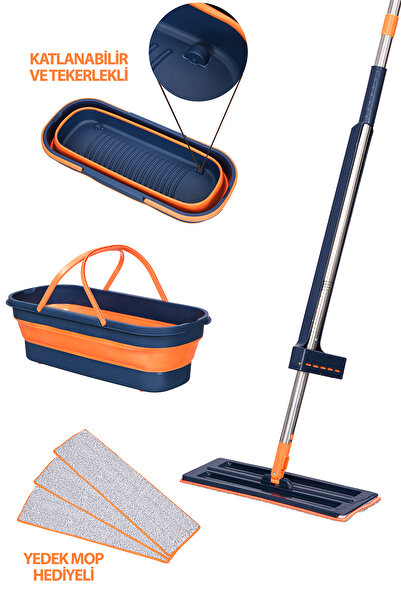 Store Kendinden Sıkmalı Tekerlekli Mop Seti – 130 cm Uzun Saplı, Yedek Mop Başlıklı, Pratik