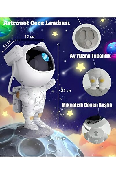 BEYZANA Astronot Projektör Led Işık Lazer Galaxy 360 Yıldız Projeksiyon Aurora Bulutsusu Çocuk Gece Lambası