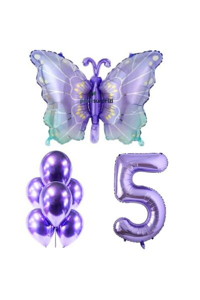 parti sürprizi Mor Kelebek 5 Yaş Folyo Balon Set