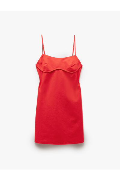 Koton Slim Fit Linen Dress with Thin Straps and Back Tie Detail