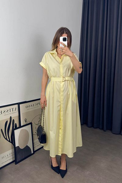 Sue Store Rochie cămașă cu centură galbenă