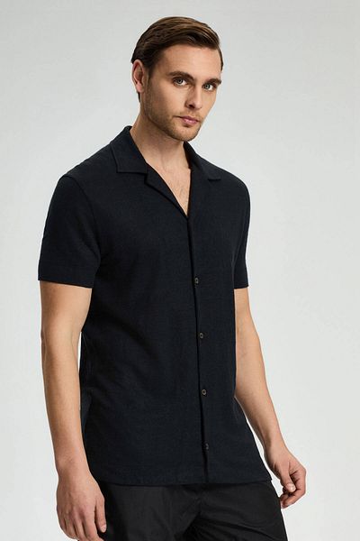 Hemington Pure Linen Short Sleeve Black Shirt