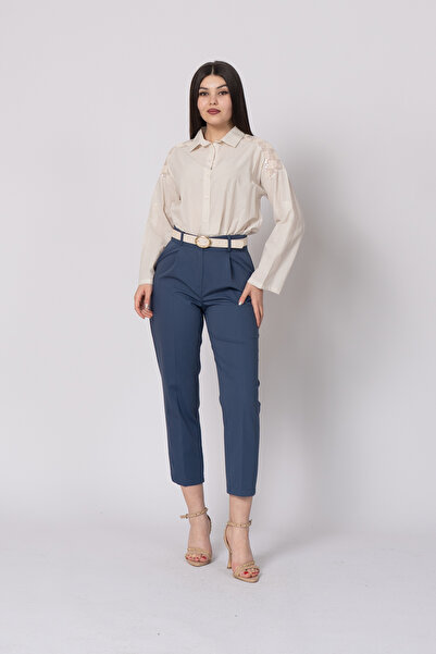 MissVina Pantaloni drepti, scurti, cu curea, cu buzunare 30224