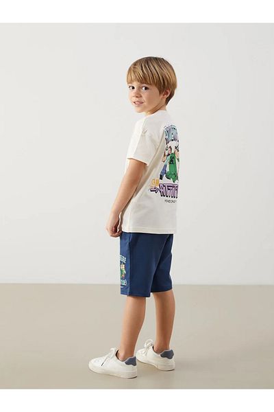 LC Waikiki تي شيرت وشورت للأولاد مطبوع باللون البيج من LCW Kids، عبوة من قطعتين