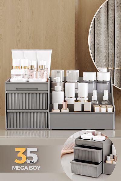 Pufwin Home Elegance XL (35cm) Makeup Cosmetic Cream Perfume Serum Organizer Patterned Drawer Organizer Gray