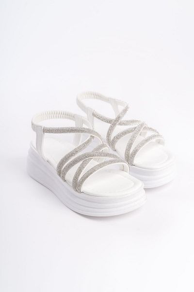 Zerenyus Sandale de damă Elena Elastic Stone Stripe Ortopedic Filler Talpă - Alb