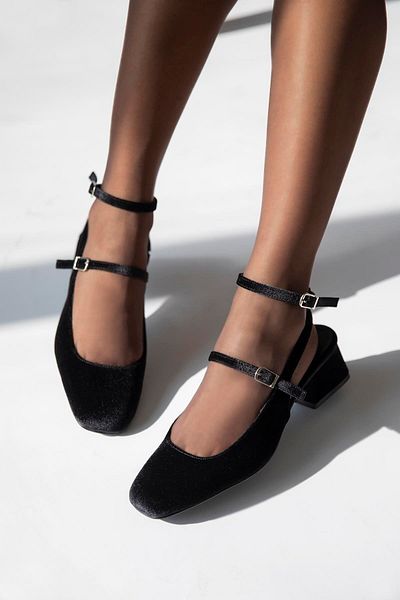 STRASWANS Viola Women's Heeled Velvet Shoes Black