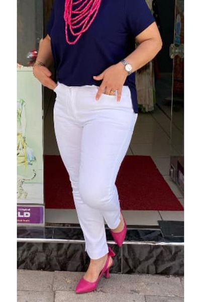 AKŞEN GİYİM Plus Size 96% Cotton Full Lycra High Waist Side Elastic Ankle Length Gabardine Pants