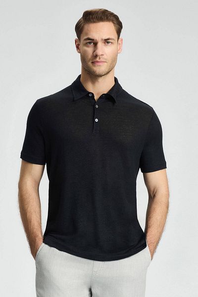 Hemington Pure Linen Black Polo Neck T-Shirt