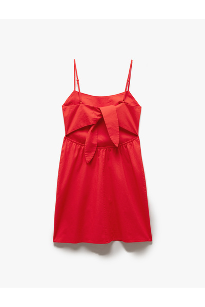 Koton Slim Fit Linen Dress with Thin Straps and Back Tie Detail