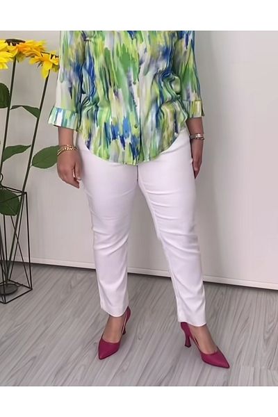 AKŞEN GİYİM Plus Size 96% Cotton Full Lycra High Waist Side Elastic Ankle Length Gabardine Pants
