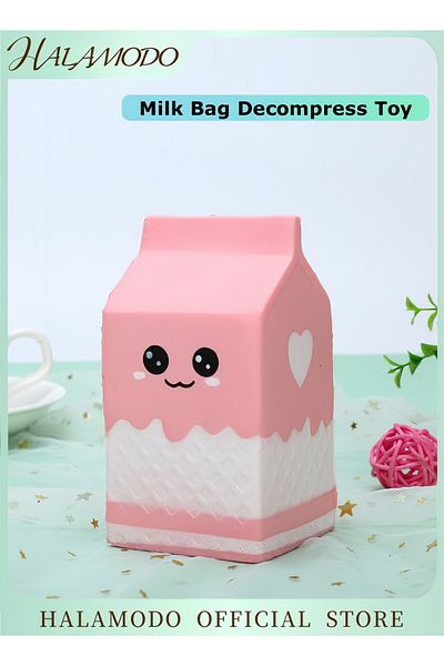 HALAMODO Milk Bag Decompress Toy Soft Charms Decompress Toys Carton Slow Rising with Kawaii