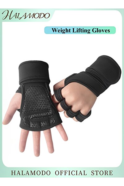 HALAMODO قفازات رفع الأثقال جيدة التهوية مع أربطة معصم مدمجة رائعة للياقة الب...