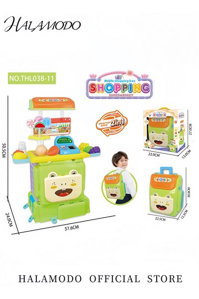 HALAMODO Kid's Pretend Play Cash Register Toy Cash Supermarket Playset Shopping Mobile Cart Pre-School Gift