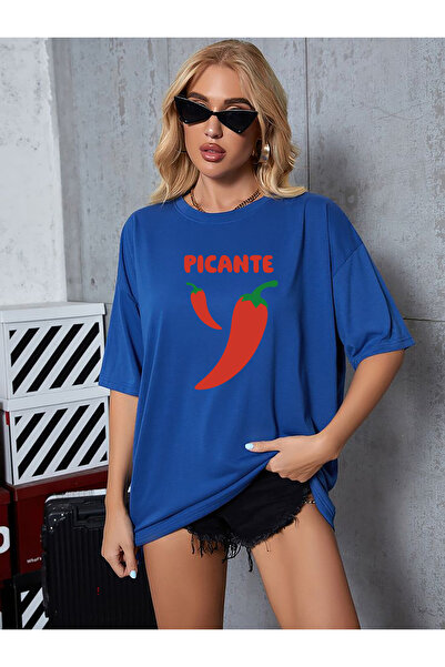 SUNFREE ПОПУЛЯРНА ТРЕНДОВА ФУТБОЛКА ОВЕРСАЙЗ СИНЯ ДЛЯ ЖІНОК З ПРИНТОМ