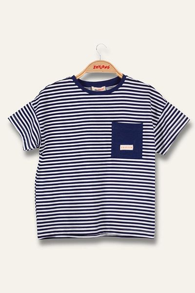 Zeyland Boy's Striped Pocket T-Shirt - Navy Blue Striped