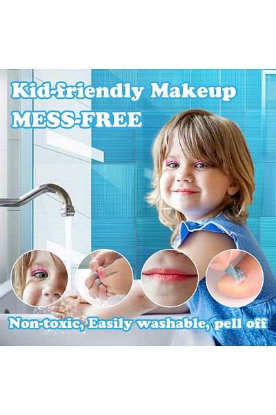 COOYA Kids Makeup Kit for Girls, Washable Real Makeup Set, Kids Play Makeup Starter Kit, Blue