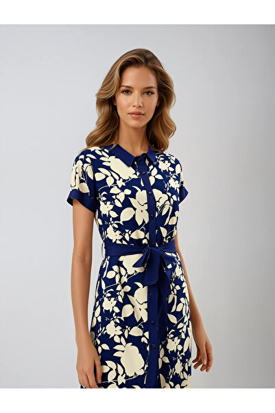 hazelin Φόρεμα βισκόζης με λουλουδάτο σχέδιο με μπλε ναυτικό κρέμα HZL24S-BD 124551