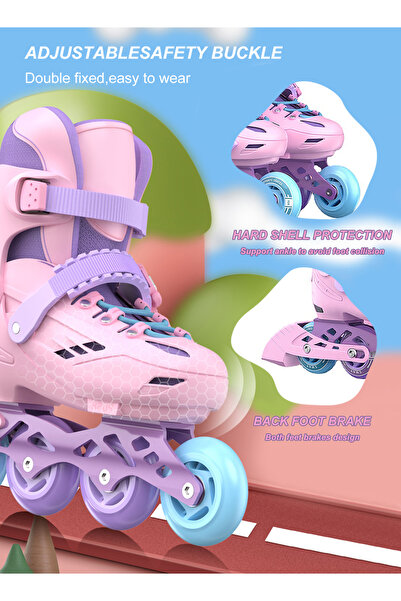 Ma Baby Kids Adjustable Inline Skate Roller Skates with Light Up Wheels Adjustable Inline Skates-S(27-32)