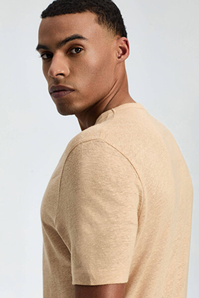 Hemington Pure Linen Sand Color Crew Neck T-Shirt