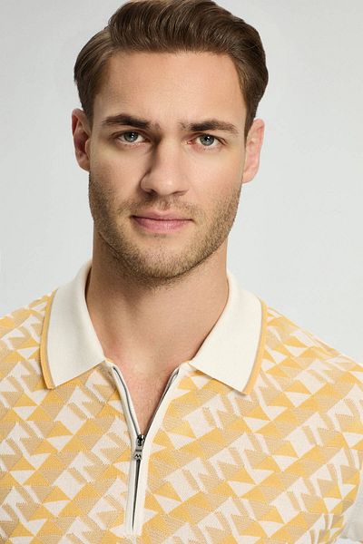 Hemington Silk Cotton Blend Geometric Pattern Yellow Knitwear Polo