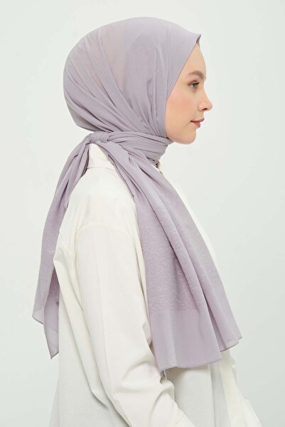 Madame Polo Napoli Şifon Şal Gümüş Nefes Alabilen Kaymaz Karışmayan 75x180 Cm