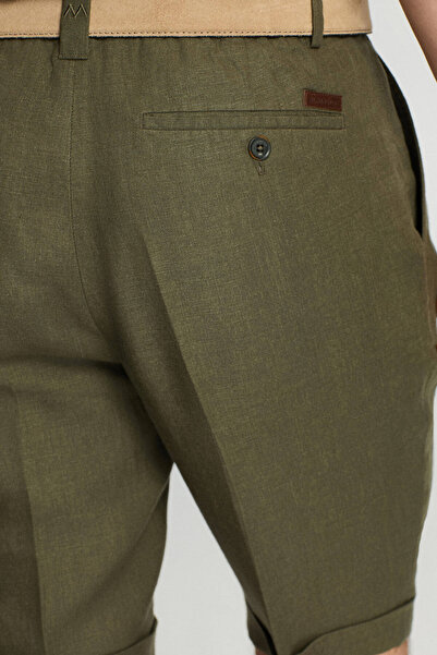 Hemington Pure Linen Khaki Pleated Shorts