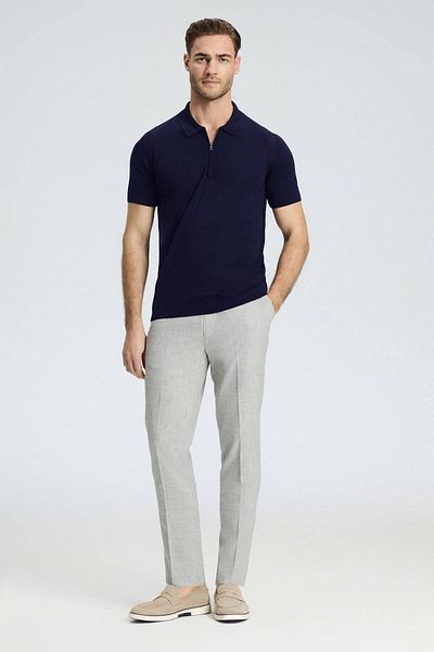 Hemington Silk Cotton Blend Zipper Detailed Navy Blue Knitwear Polo