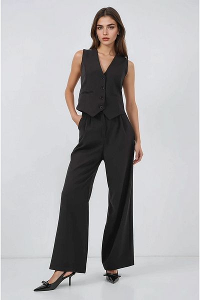 hazelin Women's Black Vest Pants Set Hzl25S-Bd 167091