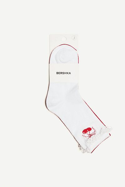 Bershka 2-pack of cherry print socks with bow
