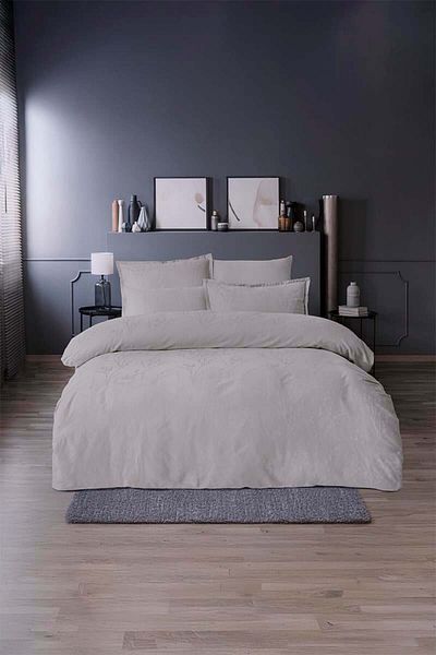 Altınbaşak Minna Jacquard Satin Double Duvet Cover Set Gray (6 Pieces)