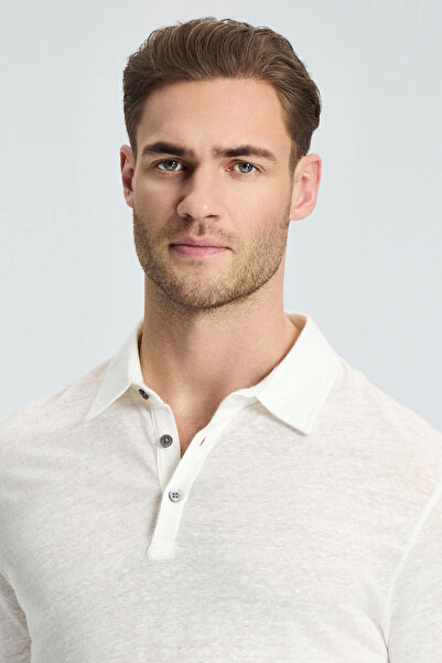Hemington Pure Linen White Polo Neck T-Shirt
