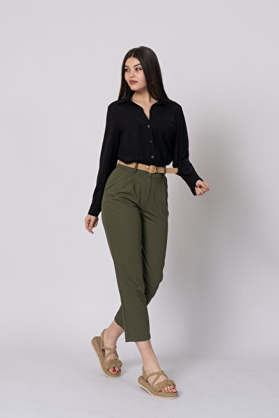 MissVina Belted Straight Short Leg Pocket Trousers 30224