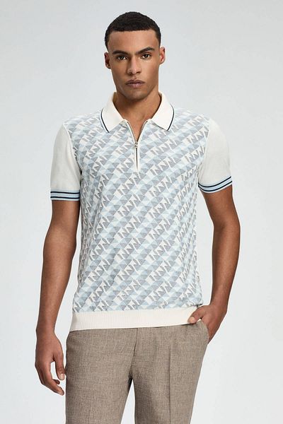 Hemington Silk Cotton Blend Geometric Pattern Light Blue Knitwear Polo