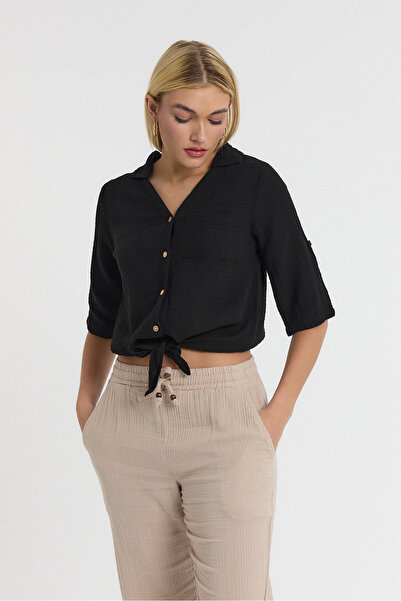 TCT TEKSTİL بلوزة نسائية - موسلين بربطة أمامية - 1020