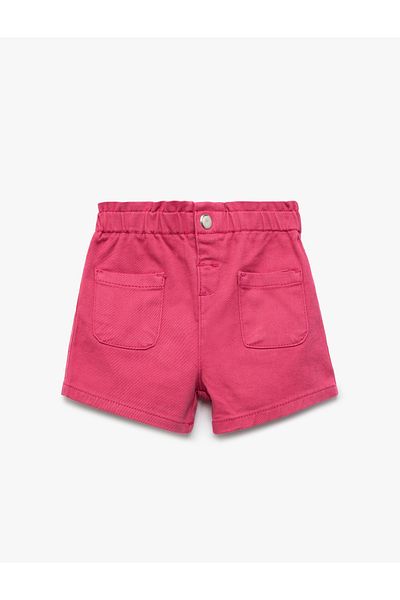 Koton Cotton Snap Button Pocket Detailed High Waist Shorts