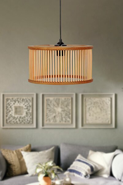 AHŞAP FABRİKASI Rustik Serisi Papatya Bambu Sarkıt Avize 30cm