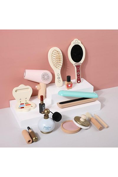 COOYA Toddler Makeup Play Set, Wooden Make Up Set Toy for Girls, with Cosmetics Case and Storage Bag