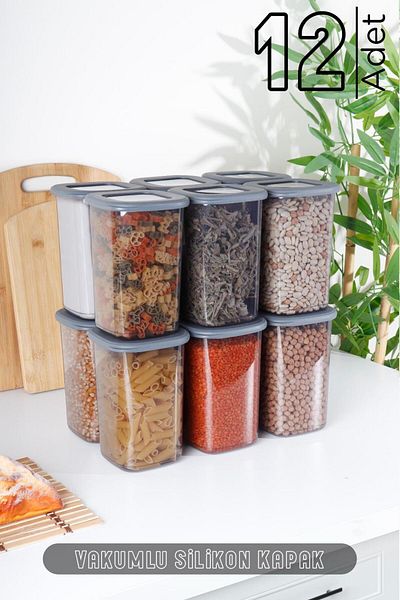 HOMENIVA Set of 12 Square Food Storage Containers - Medium Size 1.3 Liters - Anthracite