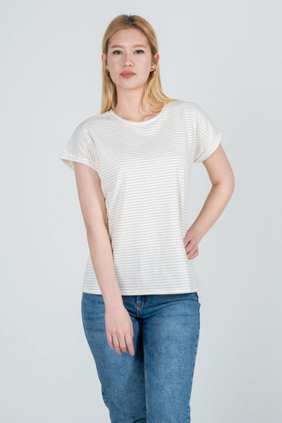 Kyron 100% Cotton Striped Low Arm Tip Double Women's T-Shirt - with Different...