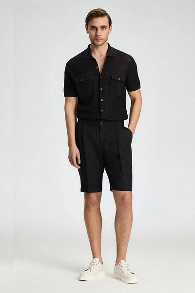Hemington Pure Linen Black Pleated Shorts