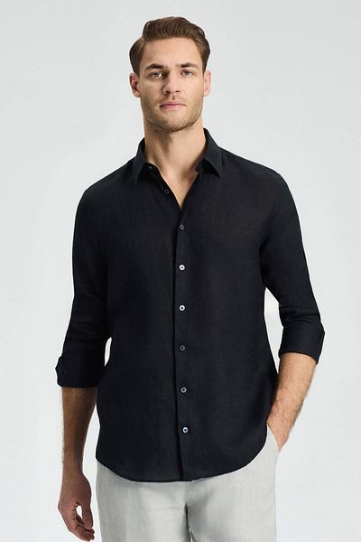 Hemington Black Pure Linen Sports Shirt