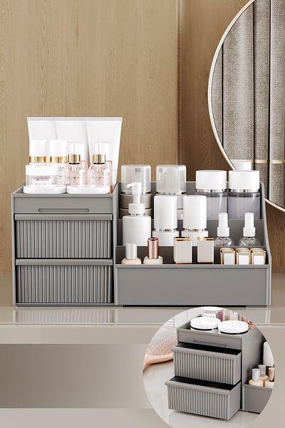 Pufwin Home Elegance XL (35cm) Makeup Cosmetic Cream Perfume Serum Organizer Patterned Drawer Organizer Gray