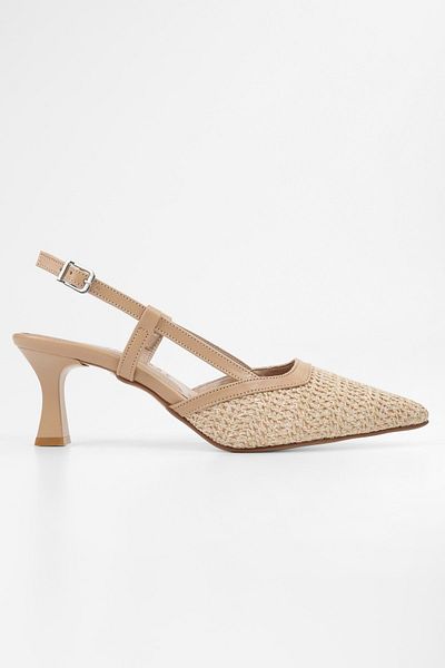 Shoeberry Women's Ravie Beige Straw Stiletto