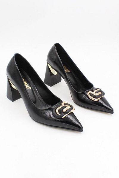 ENDİCAN Women's High Heels - Shocked Black Crinkled Patent Leather Model