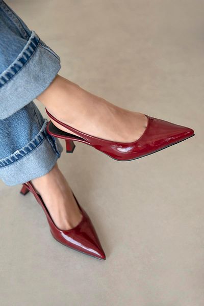 STRASWANS Silver Women's Heeled Patent Leather Shoes Claret Red